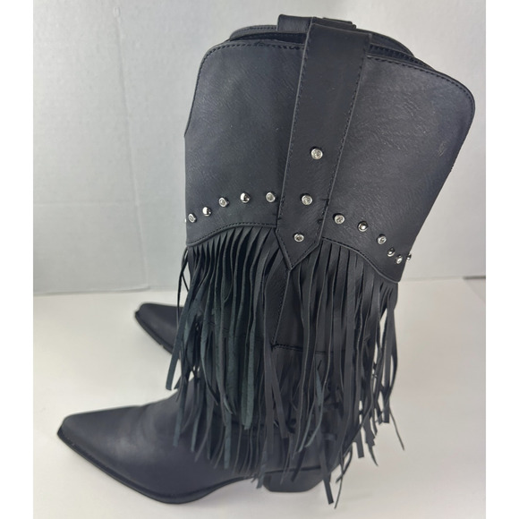 Roper Oakley Studded Pointed Toe Cowboy Black Boots Western Fringe Women's 8 - Picture 9 of 11